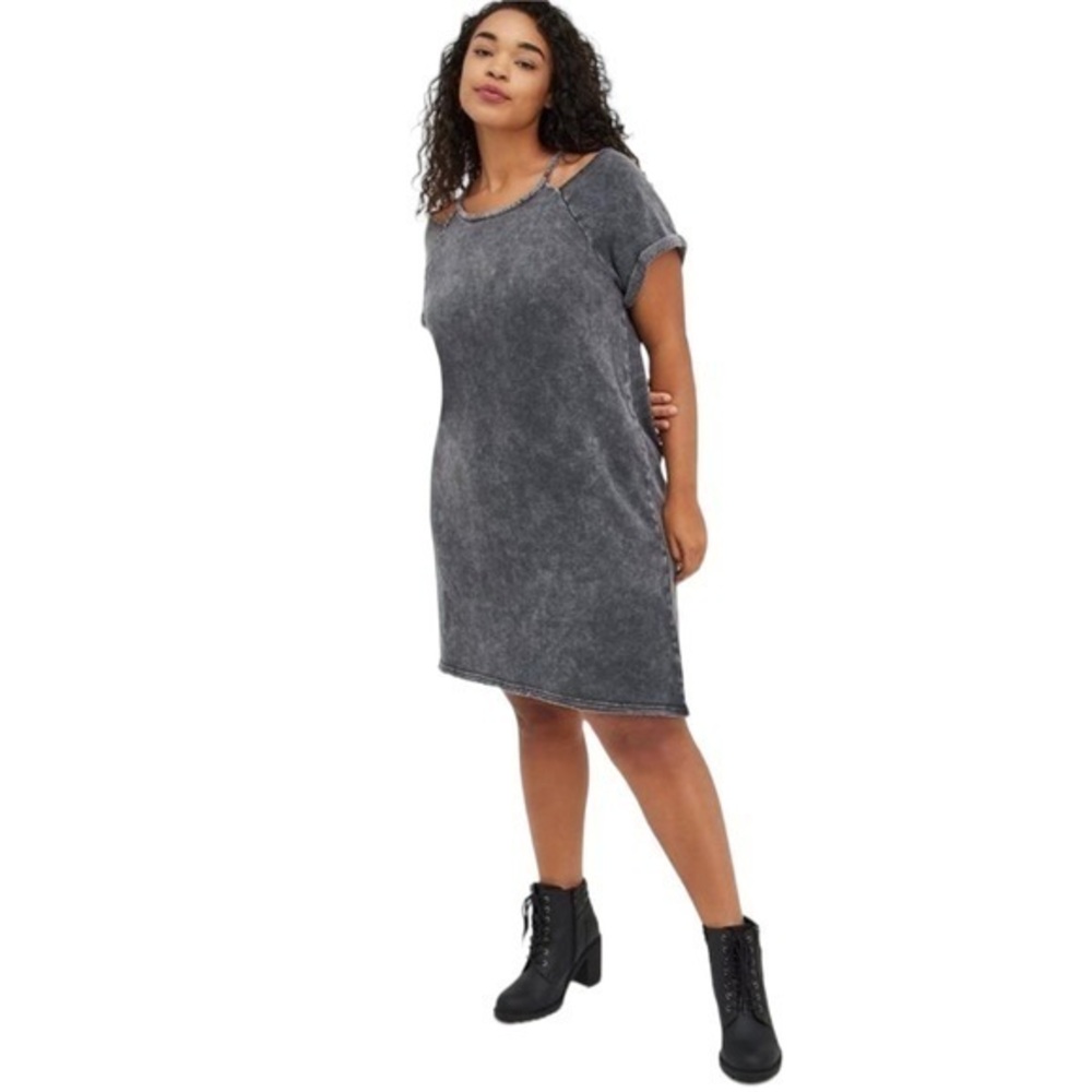 NEW Torrid Mini Cozy Fleece Cold Shoulder Dress in Charcoal